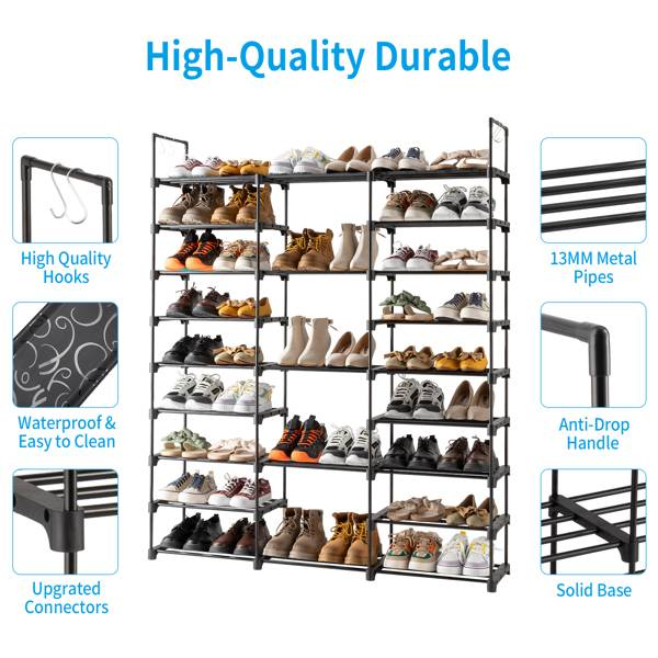 9 Tiers Shoe Rack Storage Organizer Shoe Shelf Organizer For Entryway Holds 50-55 Pairs Shoe, Stackable Shoe Cabinet Shoe Rack_voghion.com