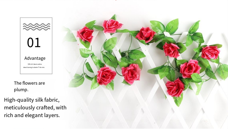 69 Heads Artificial Rose Vine Garland For Wedding Home Decor, Air Conditioner & Pipe Decoration, Fake Flower Vine With Ties, Multiple Colors Available_voghion.com