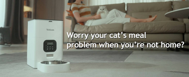 VOLUAS Automatic Cat Feeders - Pet Dry Food Dispenser With Timer, Automatic Cat Feeders With Desiccant Bag, Programmable Portion Size Control_voghion.com