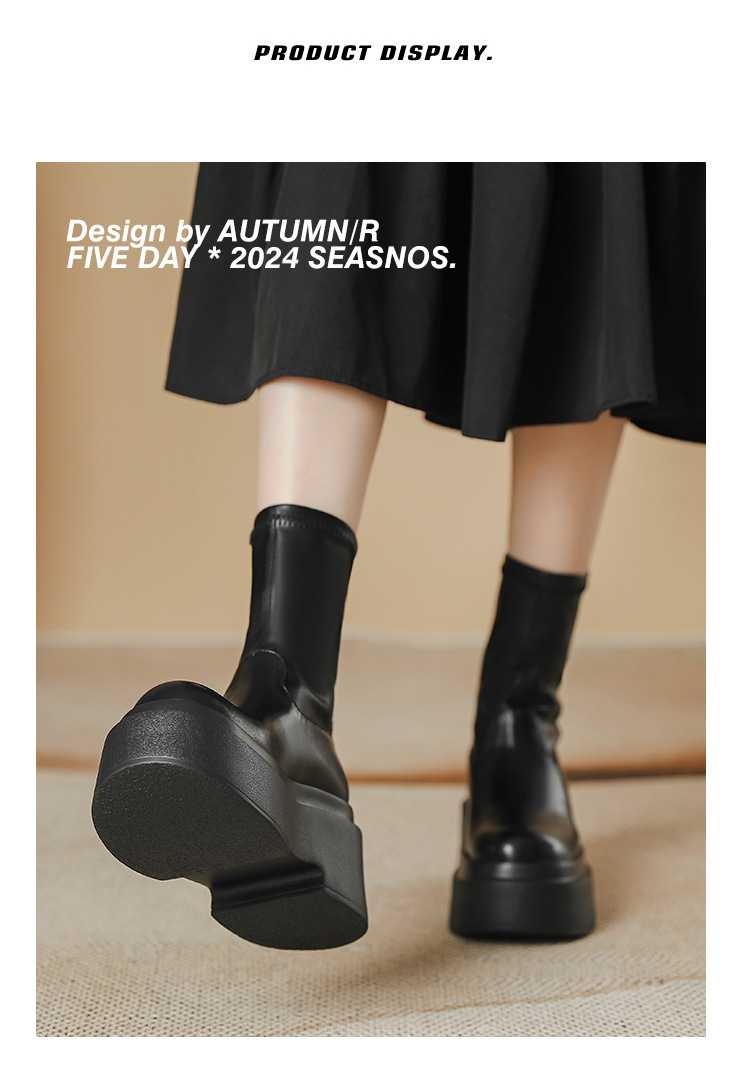 Women's Shoes Autumn And Winter Boots Internet Celebrity Thick Soled Platform Elastic Boots Small Height Enhancing Slim Boots Thick Leg Short Boots_voghion.com