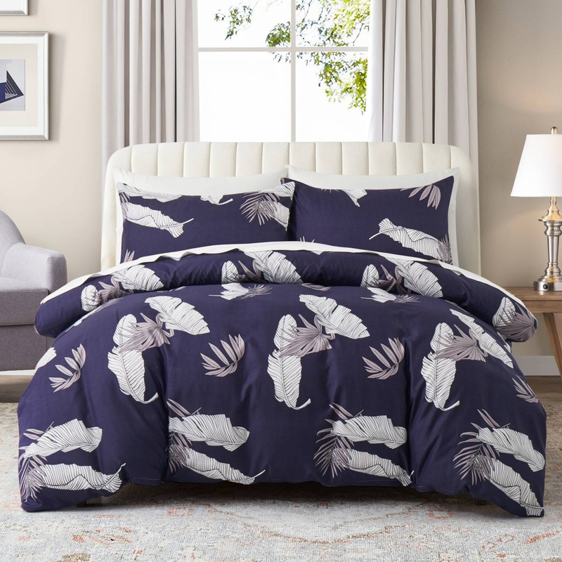 Parure de lit bohème à imprimé plumes – Housse de couette en microfibre douce avec taies d'oreiller, plusieurs tailles_voghion.com