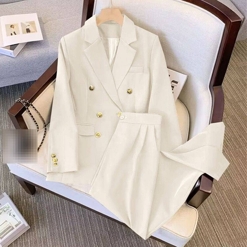 Elegant Plus Size Women's Blazer Suit Set - Stylish Loose Fit Office Wear With Classic Lapel & Button Detail (Multiple Colors/Sizes)_voghion.com