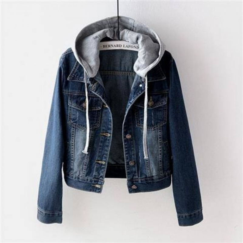 Women's Slim-Fit Denim Jacket With Hood - Korean Style Lightweight Long Sleeve Coat For Spring & Autumn_voghion.com