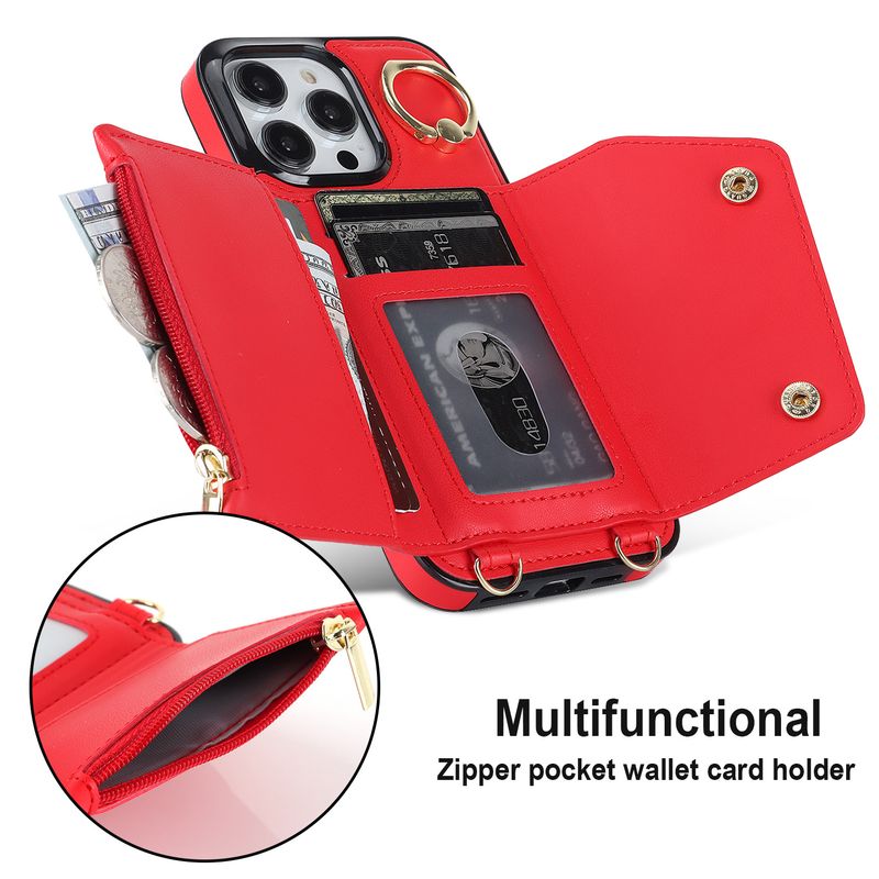 Custodia a tracolla per iPhone 16, custodia protettiva con cerniera, custodia in pelle per iPhone 15 Pro Max._voghion.com