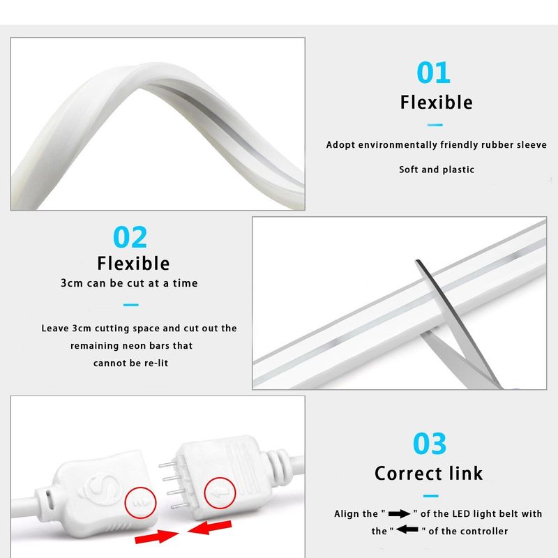 Bande lumineuse LED néon multicolore, contrôle par application, étanche, Wi-Fi, RGB, IP67, 1 à 5 m_voghion.com