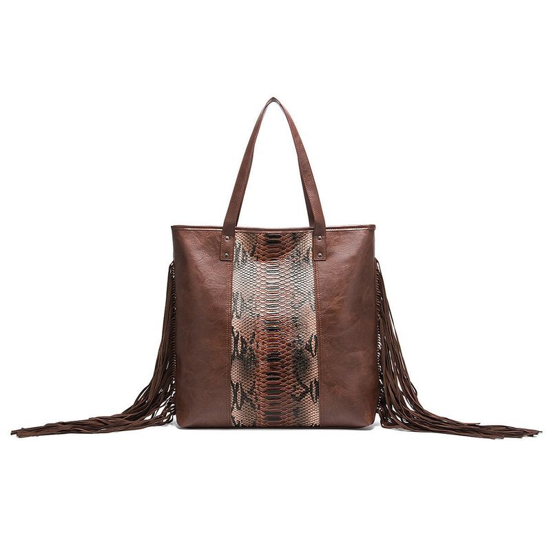 Women's Bag Retro Style Tote Snake Pattern Shoulder Handbag_voghion.com