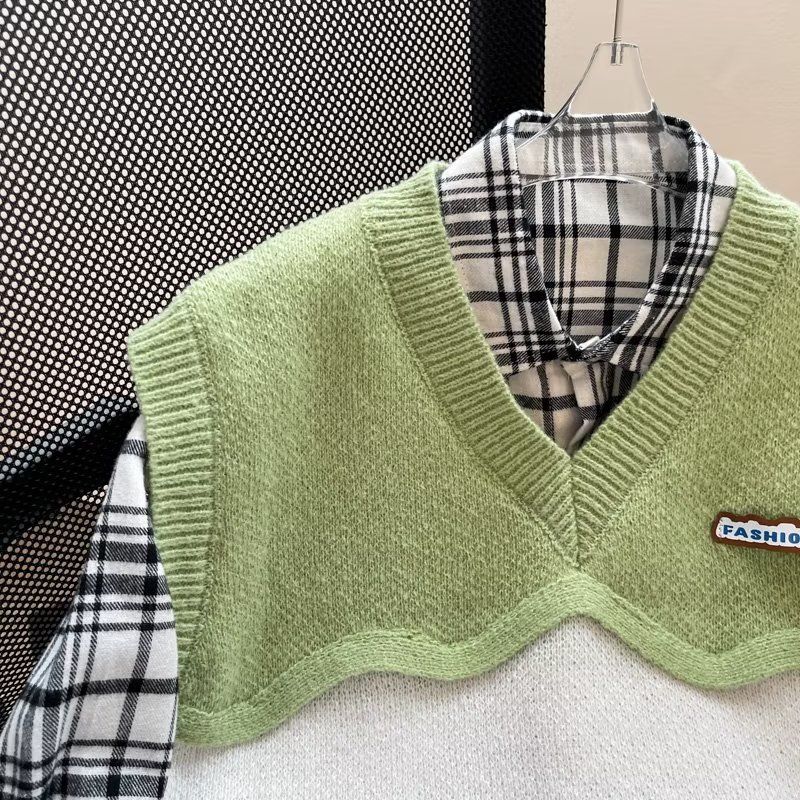 Herrenbekleidung Retro Kontrastfarbe Spleißen V-Ausschnitt Vielseitige Weste Paar Stil Frühling und Herbst Lose BF College Stil Pullover Weste_voghion.com