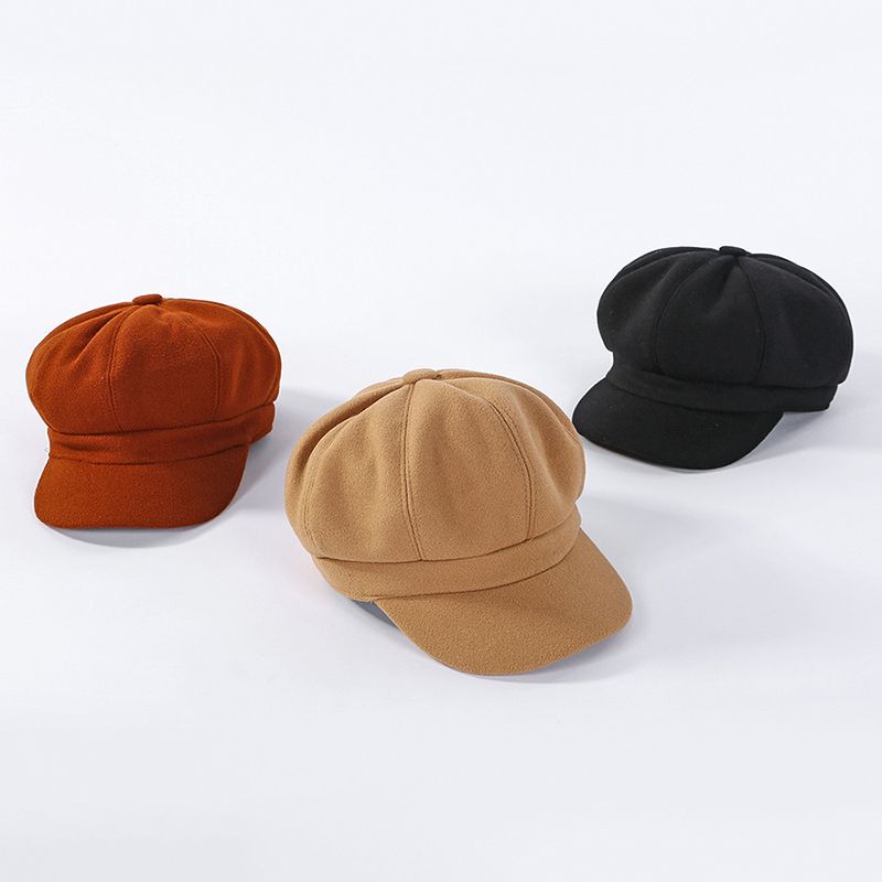 New Arrivals Fashion Solid Color Woolen Newsboy Cap Octagonal 8 Panel Women Autumn Winter Thickened Warm Beret Hat For Girls Sombrero_voghion.com