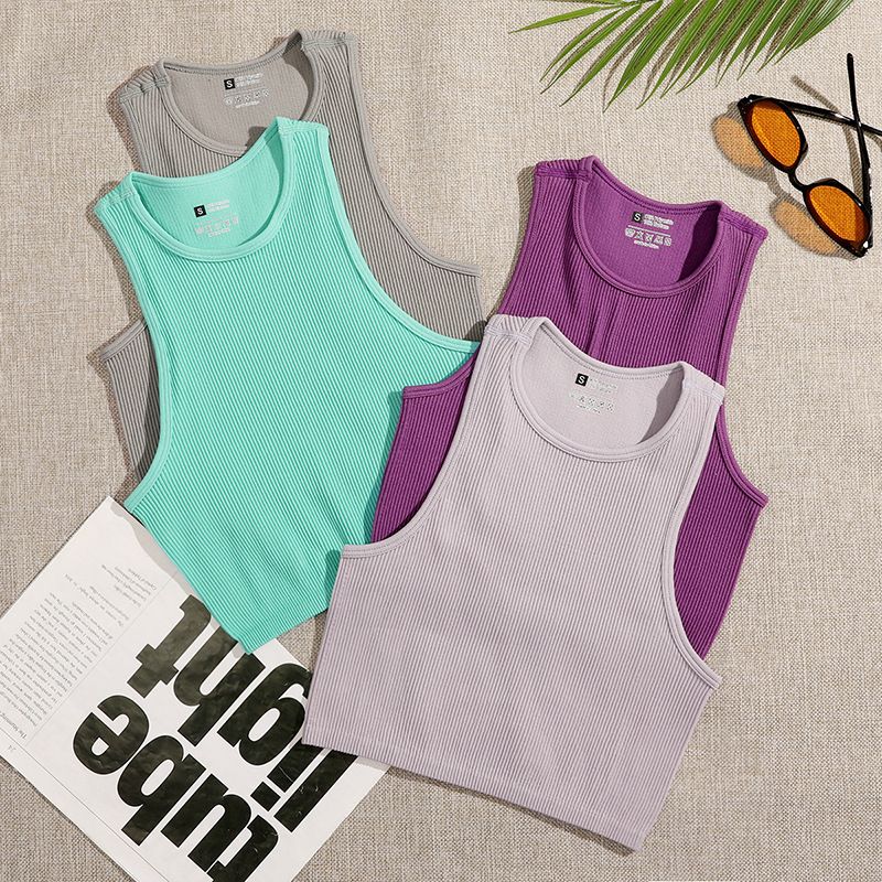 New nylon sports thread square collar short yoga vest fitness underwear with high elasticity and comfortable single-layer bra_voghion.com