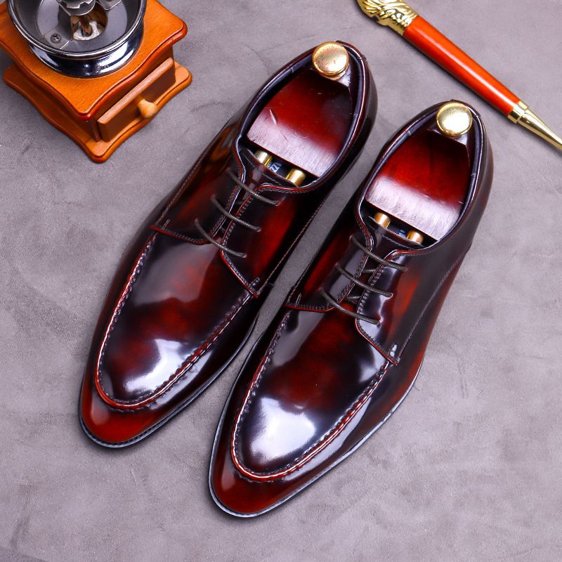 Cowhide Brand Casual Youth Formal Driving Patent Leather Shiny Men's Shoes_voghion.com