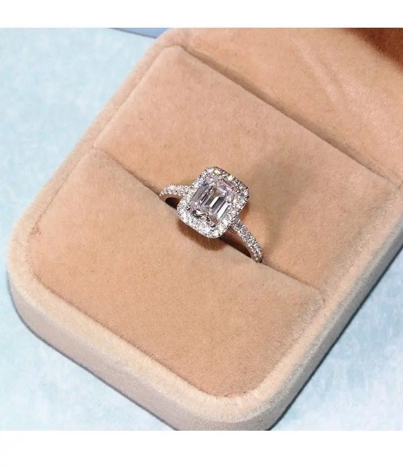 Anello da sposa con diamanti quadrati in oro bianco 18 carati, da donna, principessa, con diamanti, alla moda, con personalità, a forma di uovo di piccione, colore D, anello Premium Sense_voghion.com