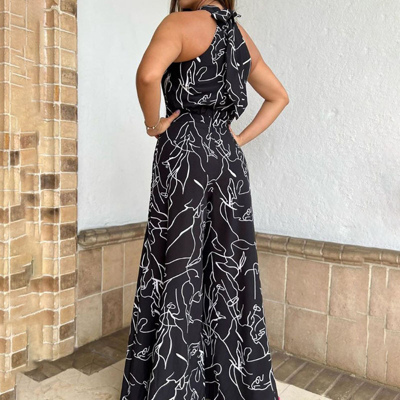Dameklær Høy midje Strappy Ermeløs Halter Bukser Temperament Ny Jumpsuit_voghion.com