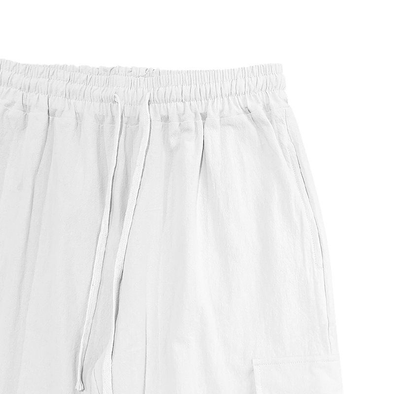 Autumn Winter New Men's Casual Multi-Pocket Long Closed Front Drawstring Cotton Linen Straight-Leg Jogger Pants_voghion.com
