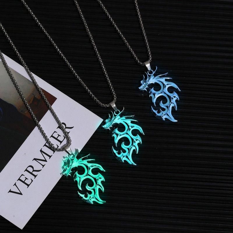Glow Flame Dragon Necklace Personality Punk Pendant Glow In The Dark Animal Sweater Chain Necklace Hiphop Jewelry Accessories_voghion.com