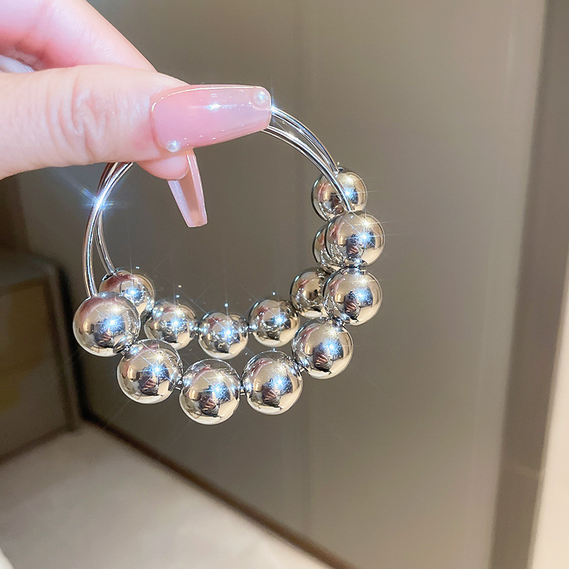 Srebrne kolczyki z przesadną, przesuwaną okrągłą igłą, modne, lekkie, luksusowe, wysokiej klasy, eleganckie, w nowym stylu_voghion.com