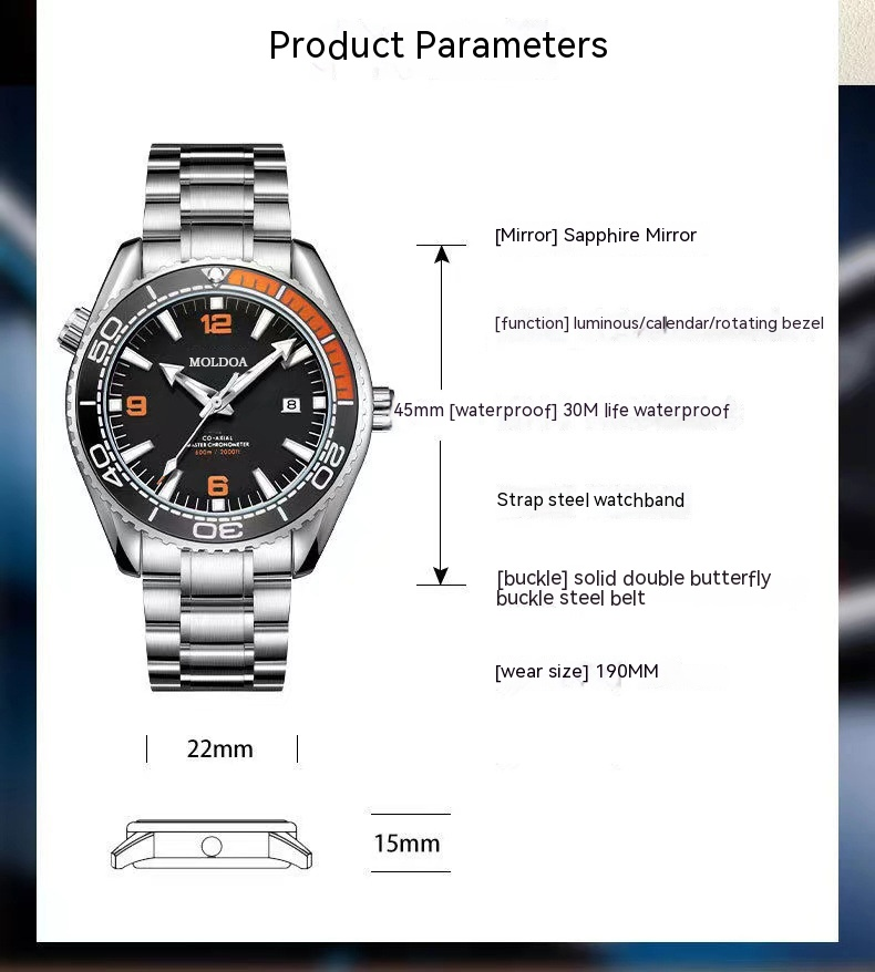 Nyt bedst sælgende ur med fuldautomatisk hulbevægelse, lysende kalender til mænd, dobbeltsidet sommerfuglespænde, vandtæt_voghion.com