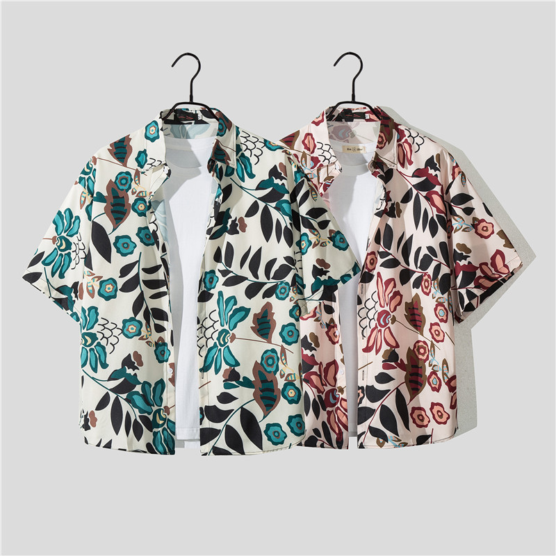 Herre Hawaii seaside strand feriedress herre løs pluss størrelse par trendy kortermet blomsterskjorte tilfeldig todelt sett_voghion.com