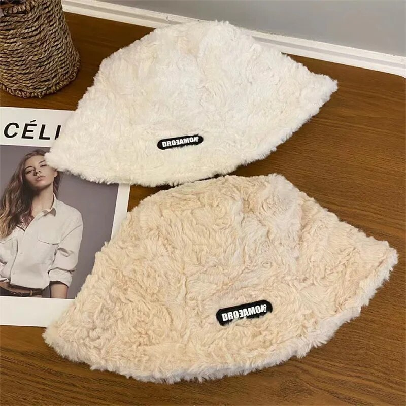 Autumn Winter Plush Bucket Hat Women Thicken Warm Fisherman Hats Korean Version Fashion Sunscreen Basin Caps 2024 New_voghion.com