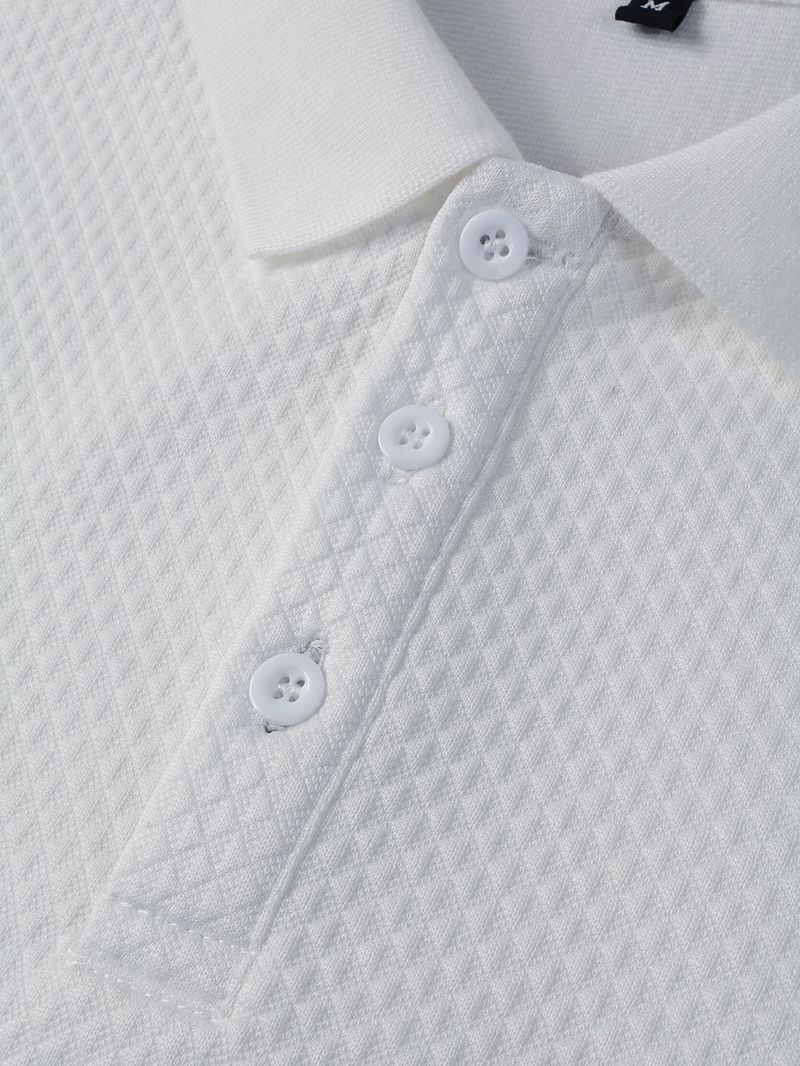 Herrenbekleidung Poloshirt Einfarbig Revers Langarm Enges weißes Oberteil_voghion.com
