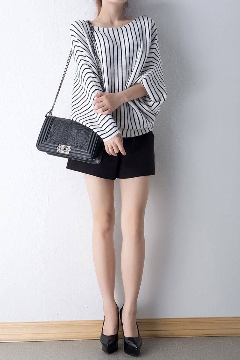 ragazza Autunno Inverno Nuovo Maglione a pipistrello a righe verticali da donna Top DJ-9990 Moda_voghion.com