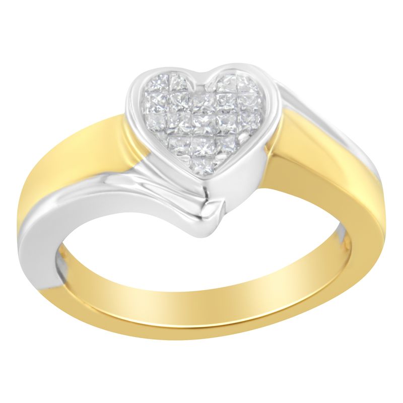 14K Two-Toned Gold Princess-Cut Diamond Heart Promise Ring (1/4 Cttw, H-I Color, I1-I2 Clarity)_voghion.com