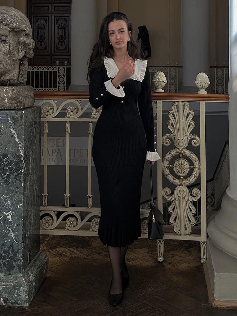 Damenbekleidung Rüschenkleid Strickrock Herbst und Winter neues Pulloverkleid_voghion.com