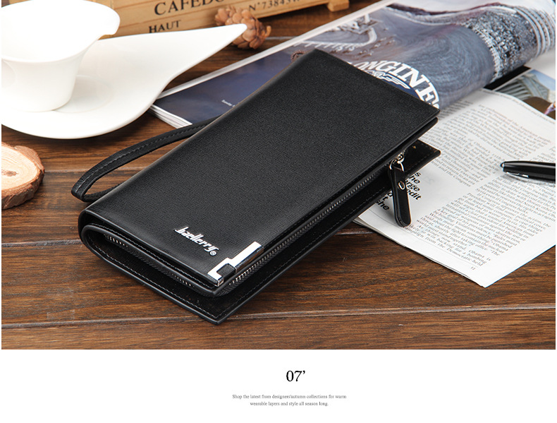 Europe and the United States business trend men's solid color multi-function long section zipper clutch bag card bag wallet_voghion.com