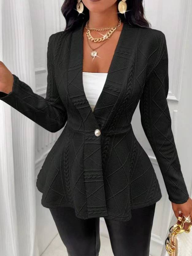 Women's Clothing new casual texture single button green fruit collar long sleeved top jacket_voghion.com