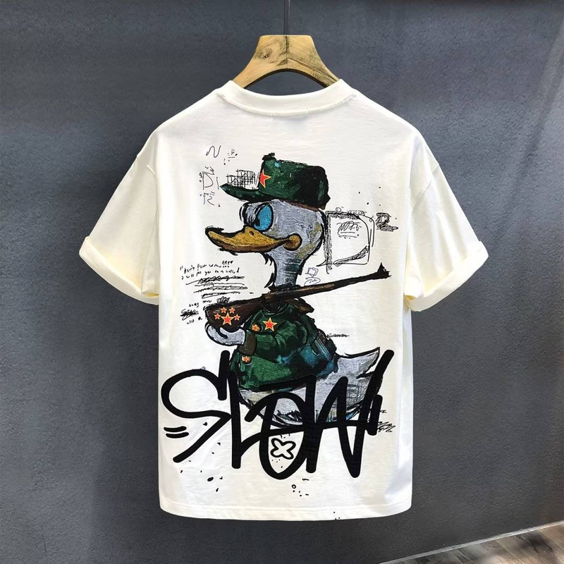 Herenkleding Licht luxe bedrukt T-shirt met korte mouwen heren slim modemerk zomer 2024 nieuwe trend puur katoen hot style korte mouwen knap_voghion.com