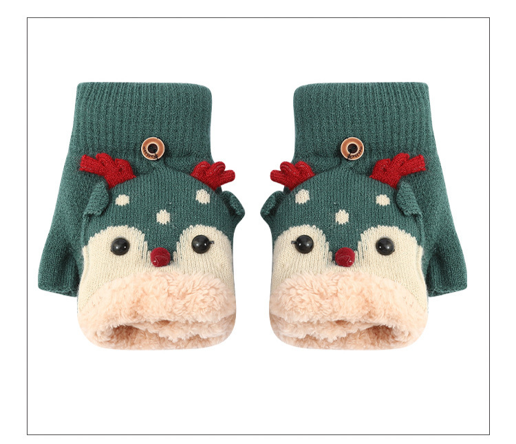 Świąteczne skarpetki z łosiem i aksamitnymi grubymi, jesiennymi/zimowymi, ciepłymi, dzianinowymi rękawiczkami dla kobiet, z półpalcami, studenckim pismem odręcznym, z otwartymi palcami i klapkami_voghion.com