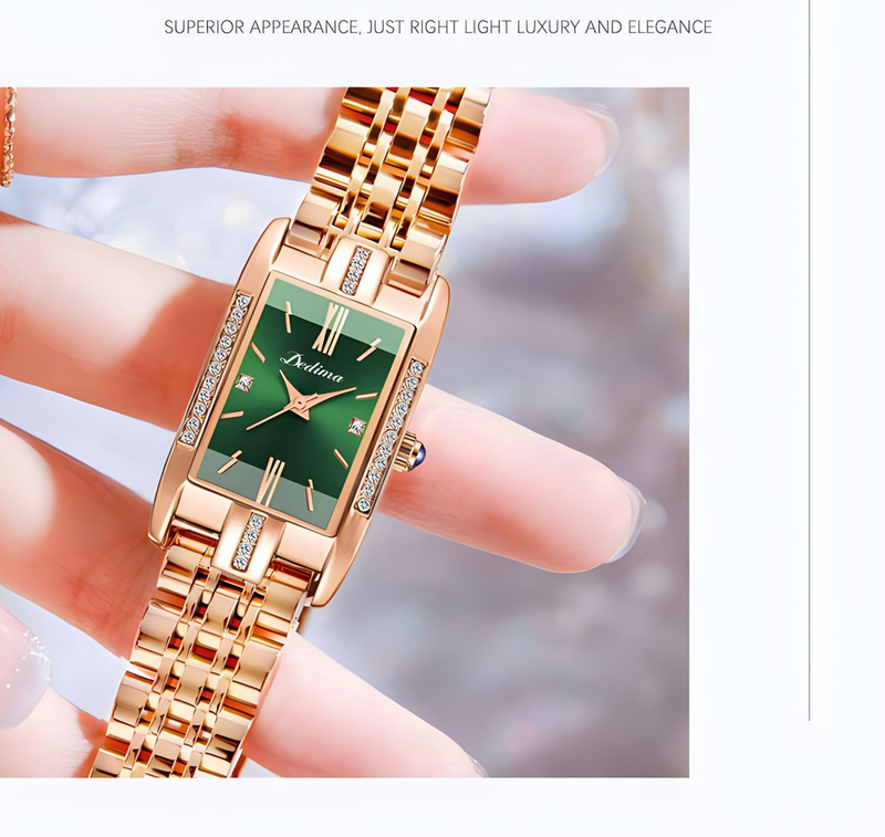 Damenuhren Damen Diamantbesetzte quadratische Digitaluhr Modische Modeuhr aus massivem Stahl mit Schleifenschnalle_voghion.com