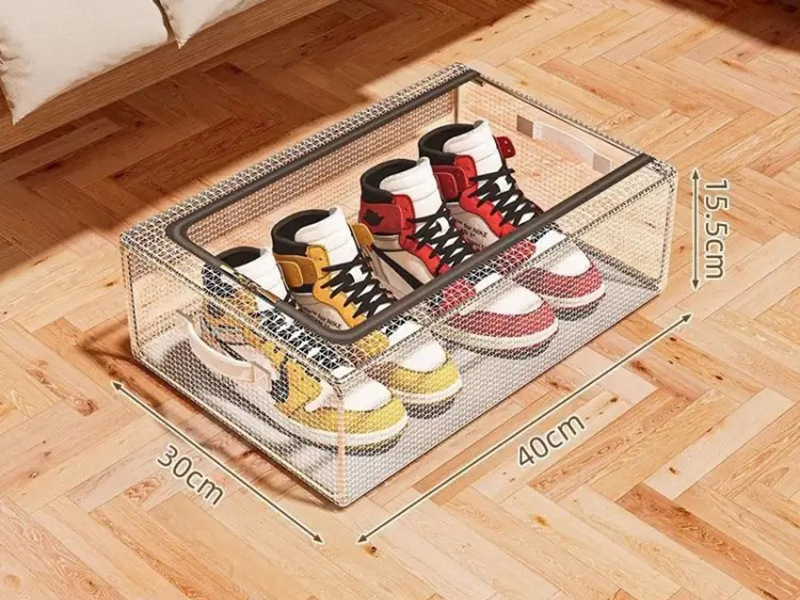 Průhledné plastové úložné boxy na boty, stohovatelné, balení po 6 kusech s průhledným víkem, design pod postelí pro tenisky, boty, prachotěsný skládací organizér_voghion.com