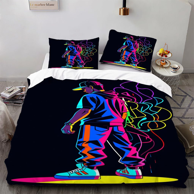 Set di biancheria da letto con stampa graffiti hip-hop, copripiumino singolo, set di biancheria da letto morbida con 2 federe per bambini, ragazzi, ragazze, adolescenti, uomini_voghion.com
