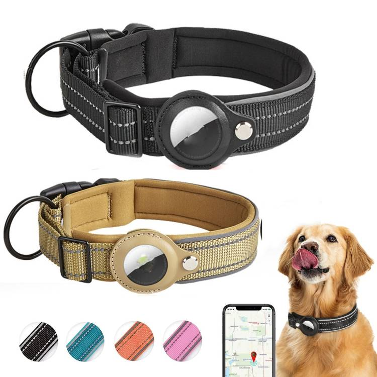 For AirTag Tracker Dog Collar Neoprene Lining Reflective Pet Collar_voghion.com