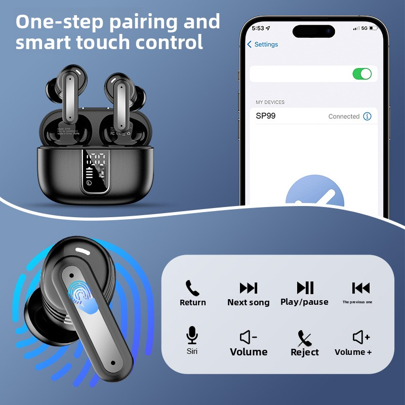Bluetooth Earphones With Digital Display, Noise Reduction, Long Battery Life, In-ear, Wireless Bluetooth Headphones, ANCENC Noise Reduction_voghion.com