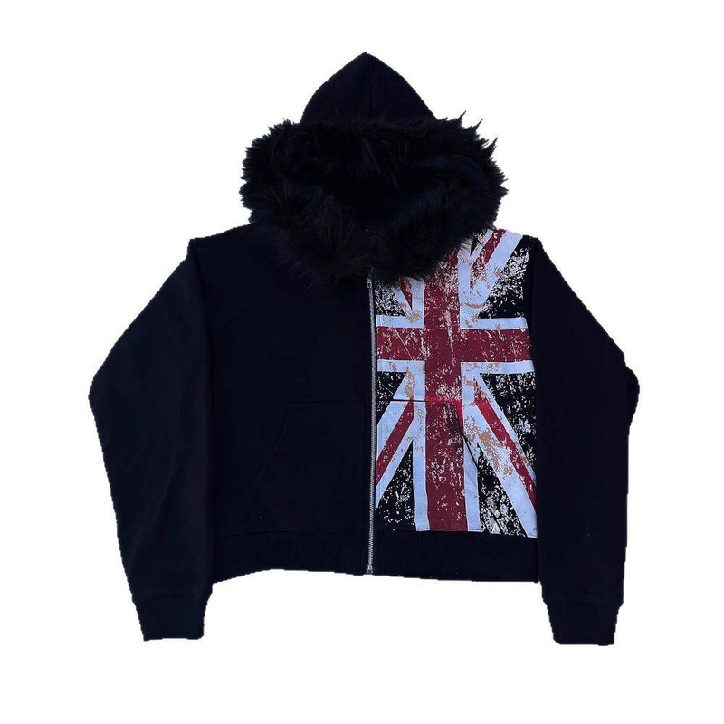Y2K Anime Print Hoodie With Faux Fur Trim - Oversized Streetwear Sweatshirt, Retro Cartoon Pullover With Pocket, Unisex Casual Fashion_voghion.com