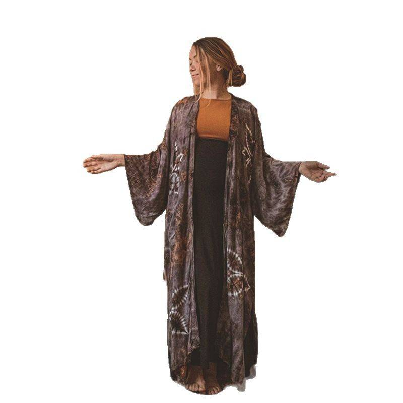 Rayon Beach Cover-Up – Lightweight Sun Protection Kimono With Allover Print (One Size, Dark Gray, Swimwear Wrap, Resort Wear, Bikini Cover)_voghion.com