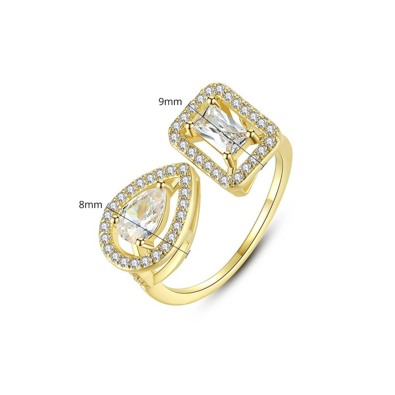Anello aperto geometrico da donna con zircone, elegante design minimalista, base in rame placcato rodio/oro K_voghion.com
