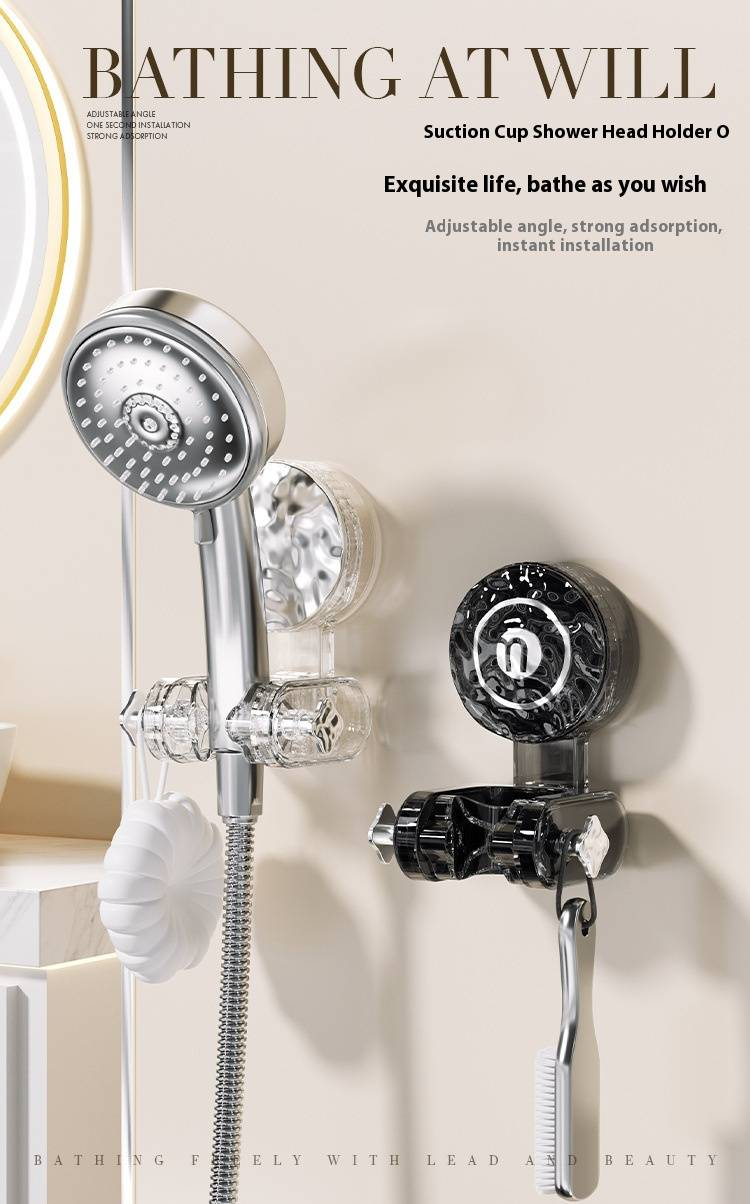 Transparent Suction Cup Shower Head Holder – No Drill, 360° Adjustable, Universal Fit For Bathroom & Kids (Clear/Gray)_voghion.com