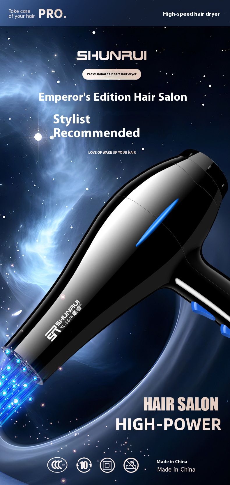 Hair Dryer - 1200W Ionic & Blue Light, 4 Speed Settings, Cold/Hot Air, DC Motor - EU/US/UK/JP Plug (220V/110V) - Salon & Travel Use_voghion.com