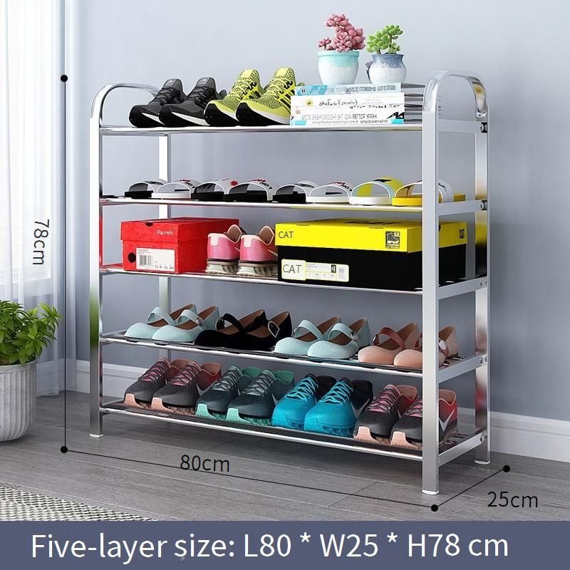 Étagère à chaussures en acier inoxydable, robuste et multi-niveaux, idéale pour l'entrée, anti-poussière, montage facile, style minimaliste moderne._voghion.com