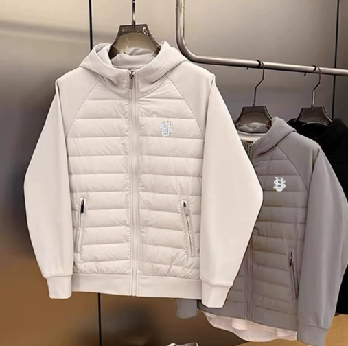 Men's Lightweight Embroidered Hooded Jacket - Oversized Streetwear Puffer Coat With Letter Print_voghion.com