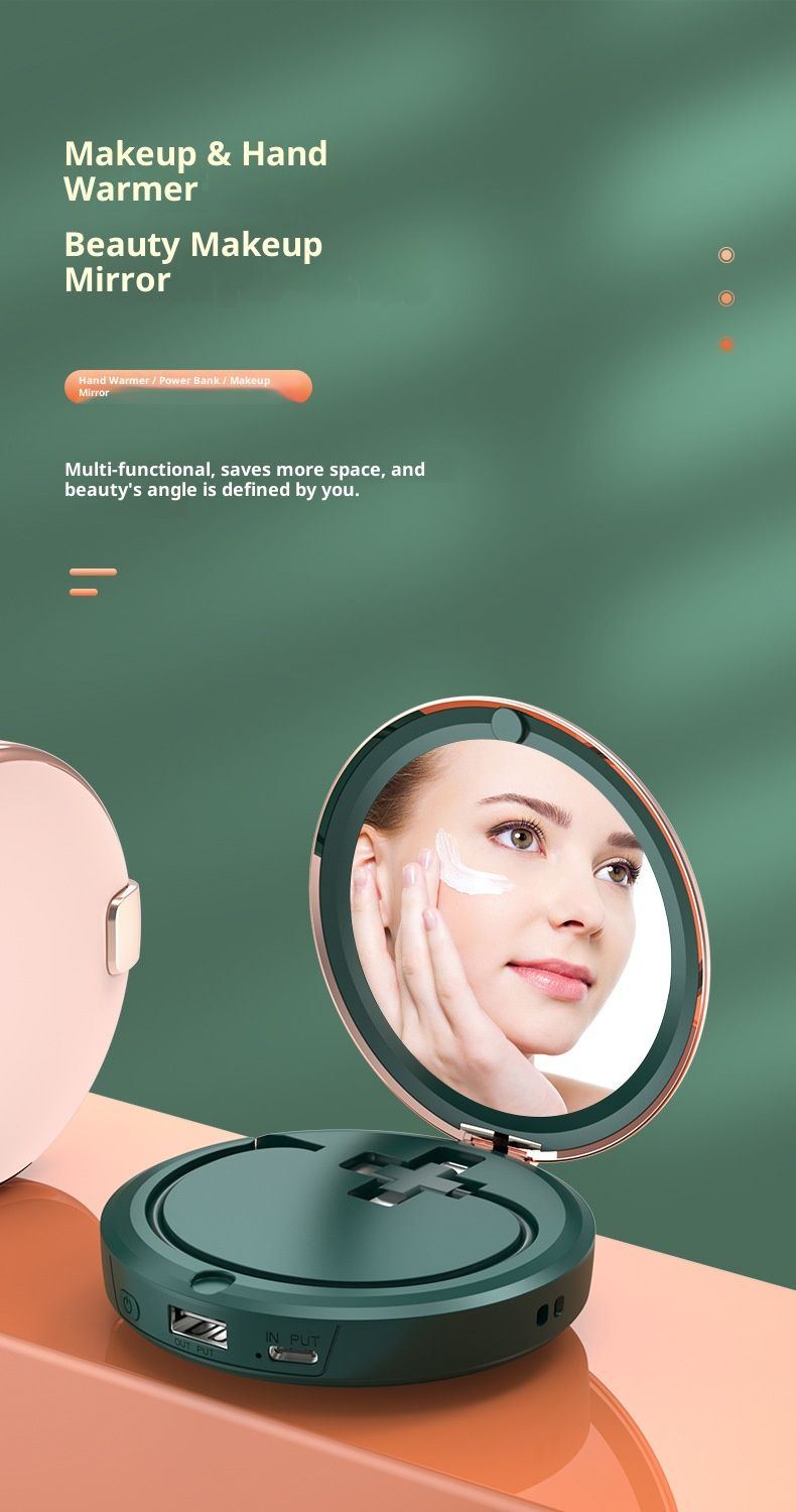 Set regalo 3 in 1 in stile vintage: specchio per il trucco a LED, power bank da 6000 mAh e scaldamani regolabile con ricarica USB - illuminazione bifacciale_voghion.com