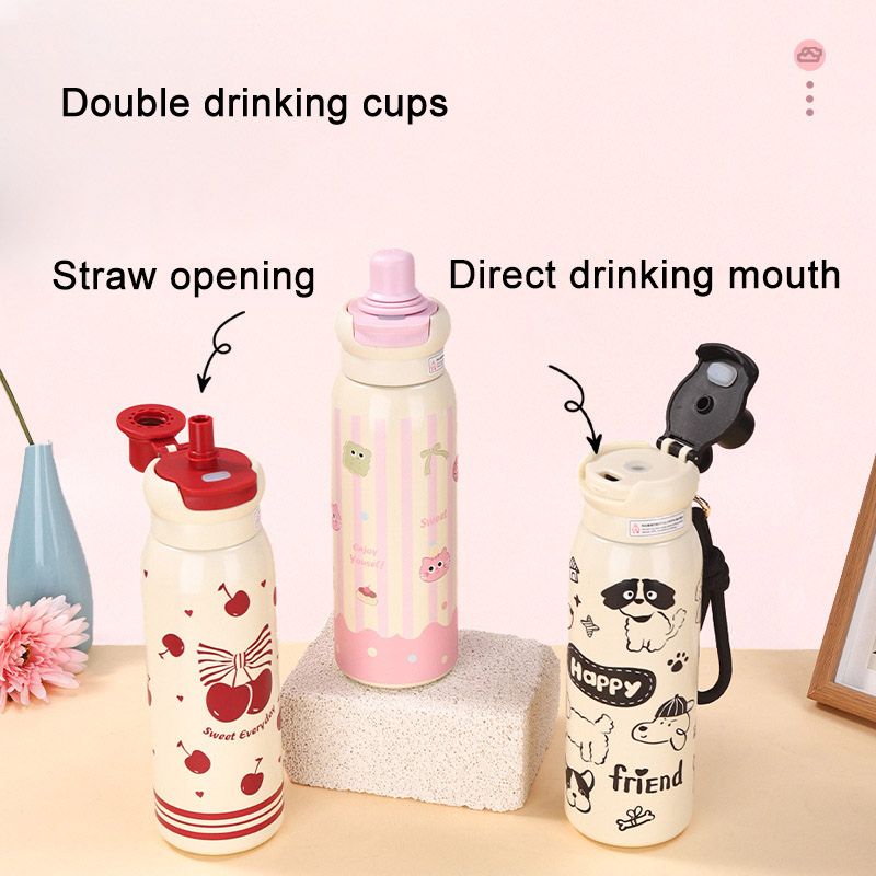 Mode Hochwertige Kawaii Element Kleine Tier Thermos Tasse Doppel Trinken Mit Stroh Wasser Tasse Student Praktische Wasser Tasse_voghion.com