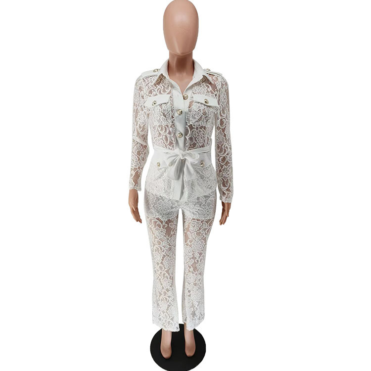 Women's Autumn Fashion Hook Lapel Long Sleeve Pants Suit_voghion.com