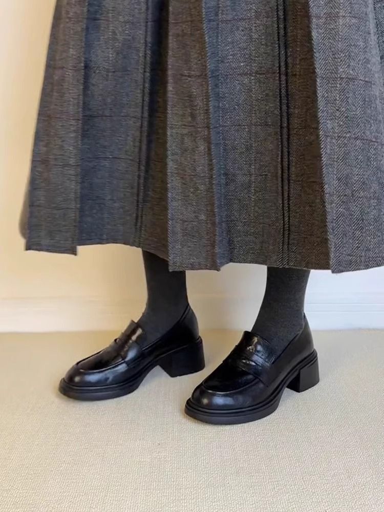 Lan Cabinet Edition ~ New Chunky Heel Loafers For Women, Slip-On Round Toe Single Shoes, Soft Commuter Lazy Little_voghion.com