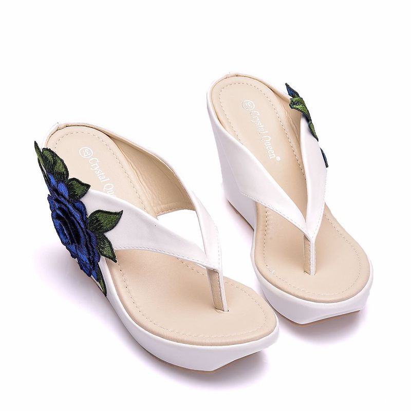 Damskor Vattentäta Kilsandaler Strandflip-flops Platå Tjocka Sulor Broderade Tofflor Sandaler_voghion.com