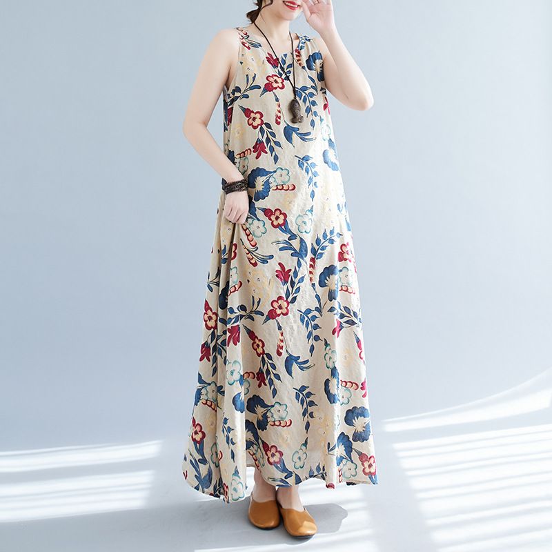 2023 Zomer Nieuwe Plus Size Dameskleding Koreaanse Versie Artistieke Losse En Afslankende Bedrukte Katoenen Linnen Mouwloos_voghion.com