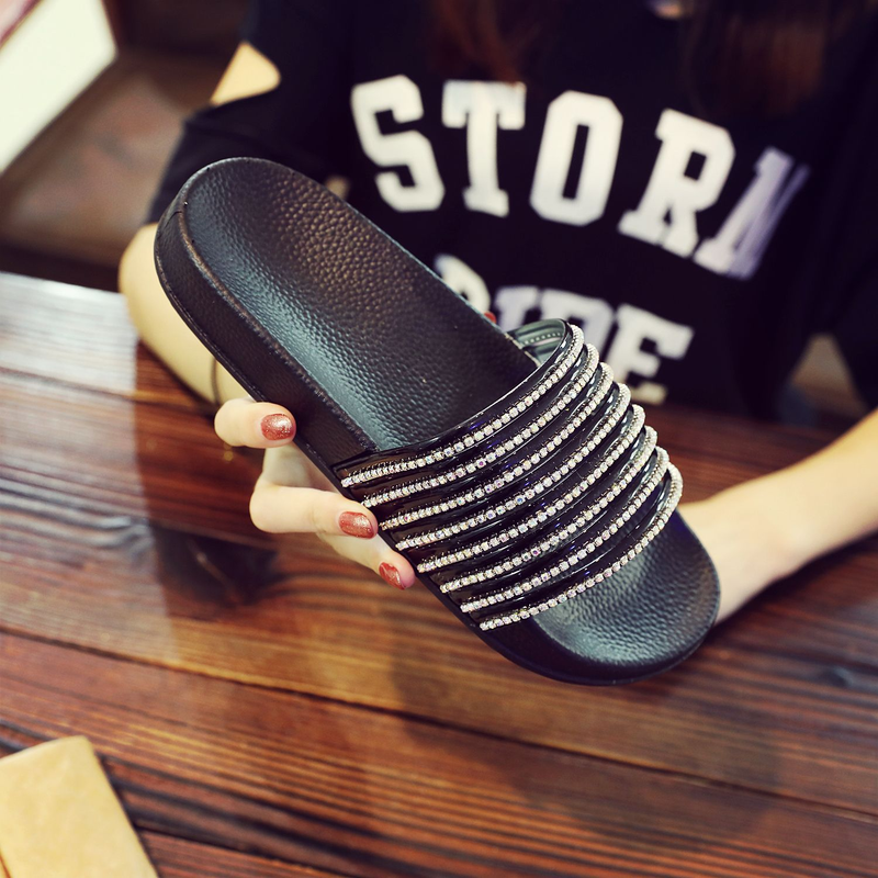 Olesale New Style Ready Stock Cross Border Independent Station Plus Size Craft Hausschuhe Shiny Diamond Sandalen Casual One Line Damen Sandalen_voghion.com