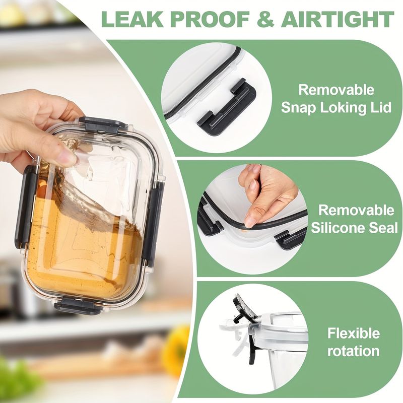 12pcs Glass Food Storage Containers With Lids Leak Proof Airtight For Meal Prep Lunch Microwave Oven Freezer Dishwasher Safe_voghion.com